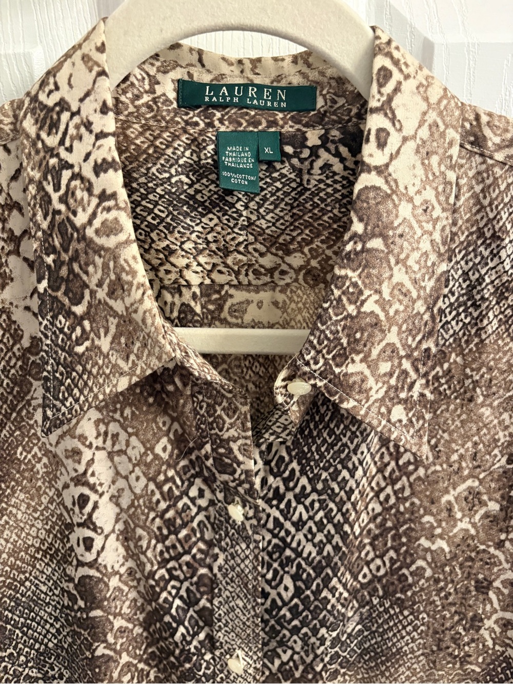 Lauren Ralph Lauren Brown and Cream Snake-Print Button-Down Shirt #0340 - Picture 4 of 7
